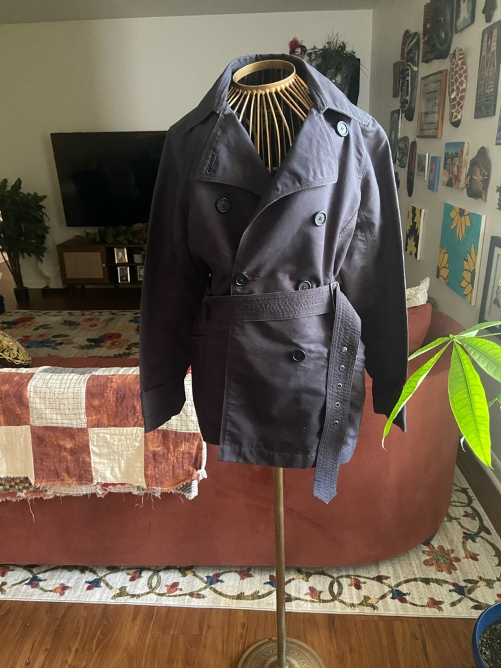 Eddie Bauer Double-Breasted Trench Coat in Navy
